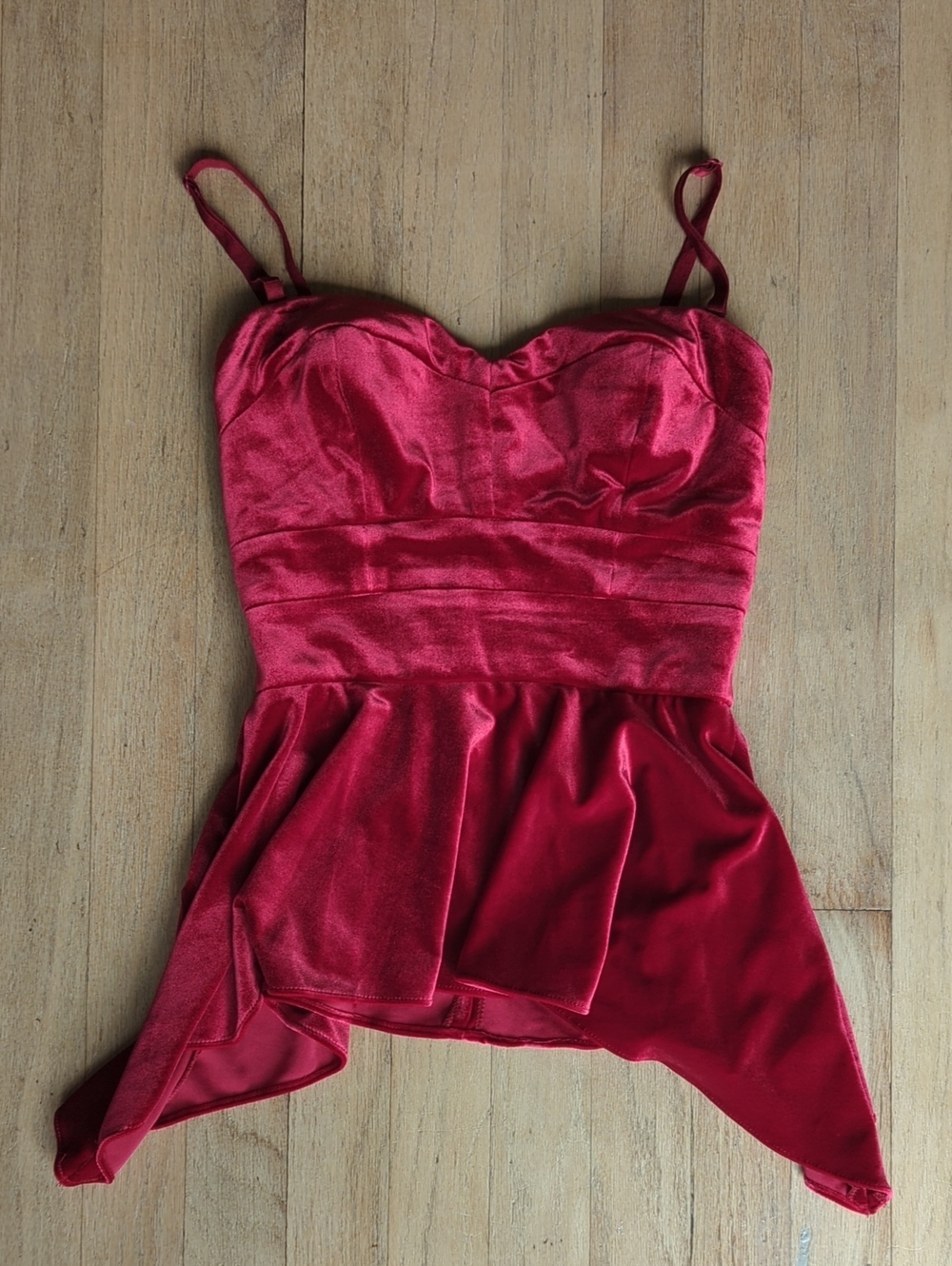 Guess Red Velvet Asymmetrical Peplum Y2K Top
